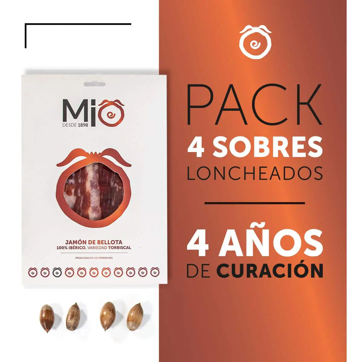 4 Sobres de Jamón de Bellota 100% Ibérico MIO DOP Los Pedroches