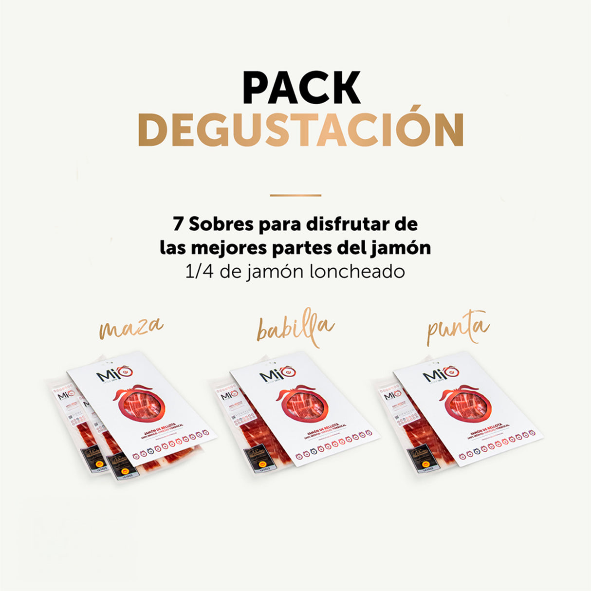 Surtido degustación 7 sobres de Jamón de Bellota 100% Ibérico MIO DOP Los Pedroches