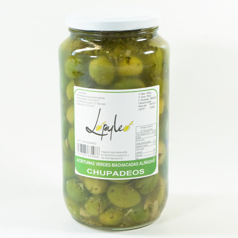 Aceitunas Verdes Machacadas Aliñadas Chupadeo