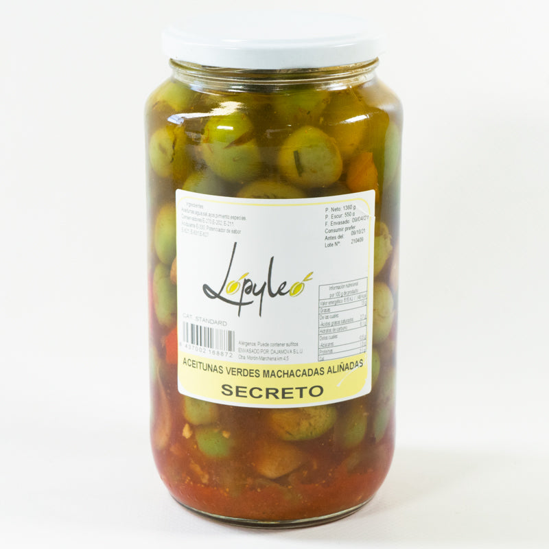 Aceitunas Verdes Machacadas Aliñadas Secreto