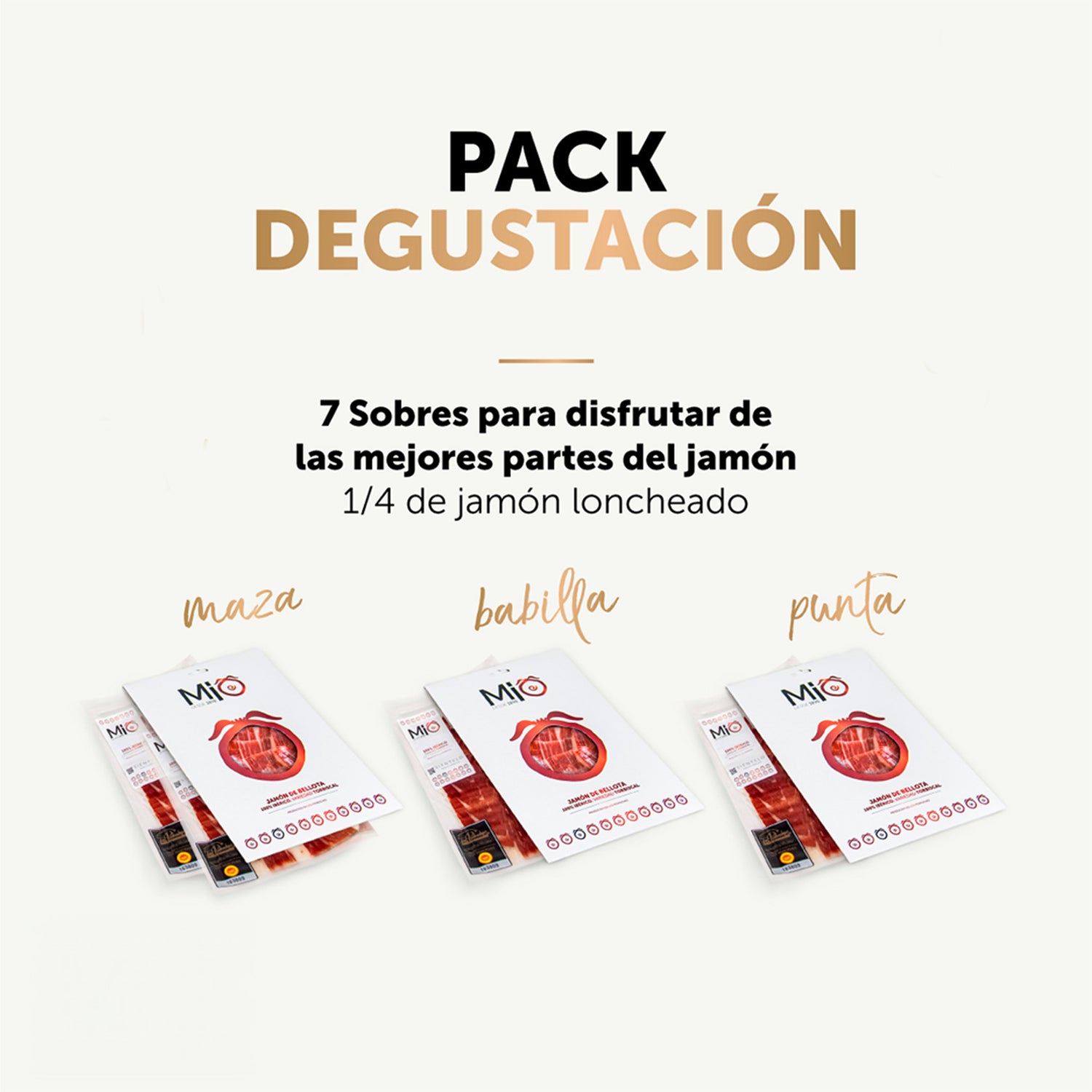 Surtido degustación 7 sobres de Jamón de Bellota 100% Ibérico MIO DOP Los Pedroches